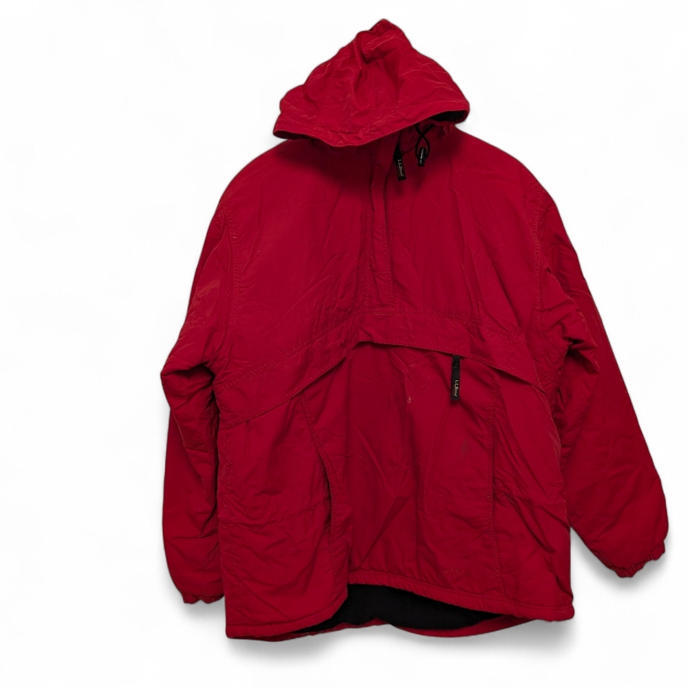 LLBEAN Vintage Red Thinsulate Jacket Anorak Squall Fleece Lined Hooded Large - Picture 4 of 15